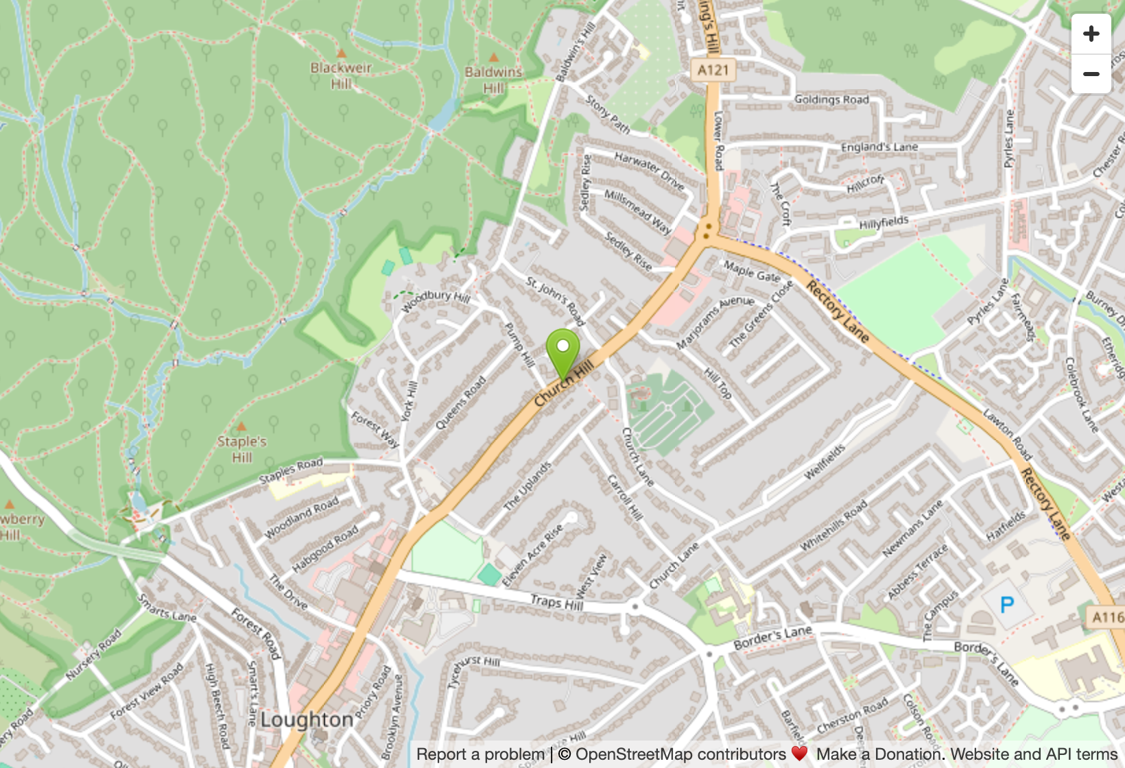 Map showing Phoebe Rose Hair on Church Hill, Loughton IG10 1LA